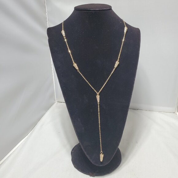 Banana Republic fine gold chain with small, pave-set, clear stones Y necklace - Picture 2 of 7